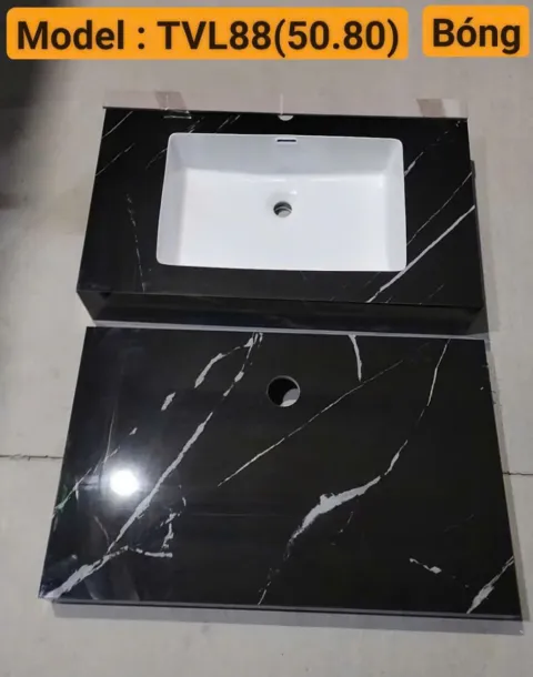 Bàn đá 2 tầng đen bóng chống xước L88 size 80*50 cm