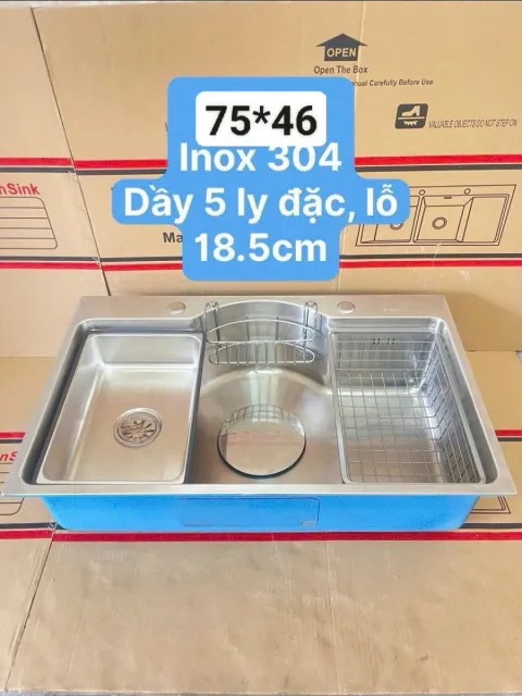 Chậu rửa bát bán nguyệt inox 304 size 75*46 cm