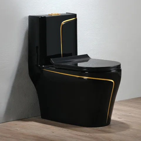 Bồn cầu nhà vệ sinh Màu Đen vạch vàng T-B013