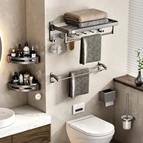 Bộ phụ kiện nhà tắm, nhà vệ sinh 6 món Mạ xám