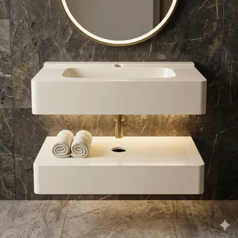 Bàn đá 2 tầng bo viềm size 60*45 cm màu trắng