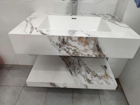 Bàn đá 2 tầng vân đá chống xước L25 size 80*50 cm