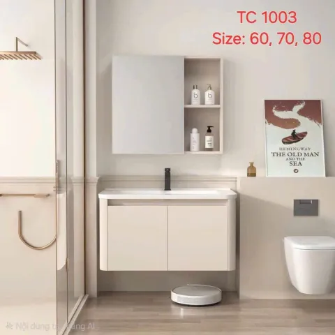 Bộ Tủ chậu lavabo cao cấp PVC chống nước màu kem hồng  (tc1003)