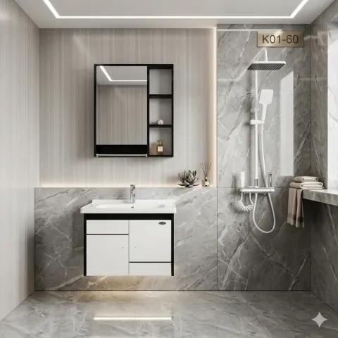 Bộ Tủ chậu lavabo cao cấp PVC chống nước size 60*48 (TC60-05)