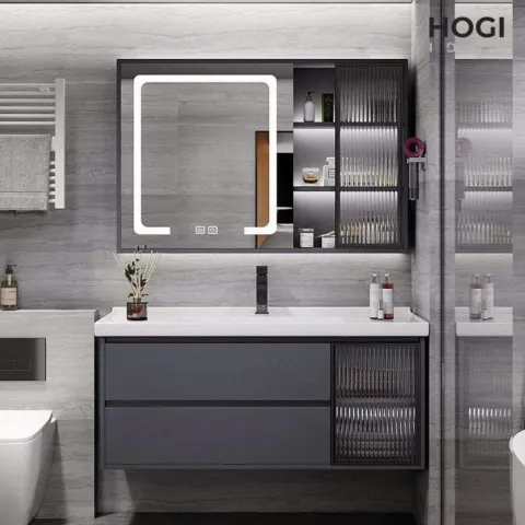 Bộ Tủ chậu lavabo cao cấp PVC chống nước màu xám size 80*48  (tc 12)