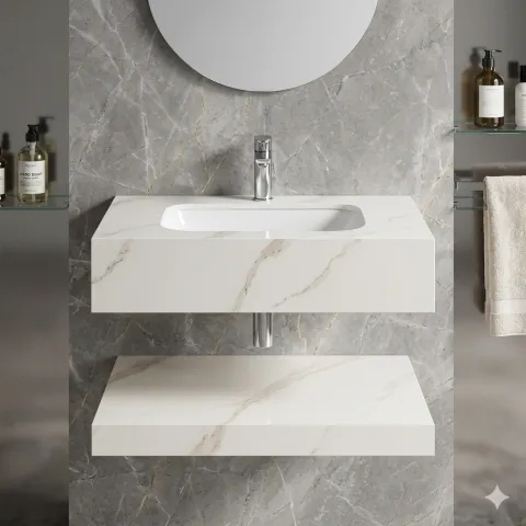 Bàn đá 2 tầng chống xước vân mây  L55 size 45*70 cm