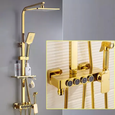 Bộ sen cây tắm đứng nóng lạnh 4 phím bấm Vàng đồng