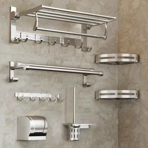 Bộ phụ kiện 7 món nhà tắm nhà vệ sinh INOX 304 sáng bóng