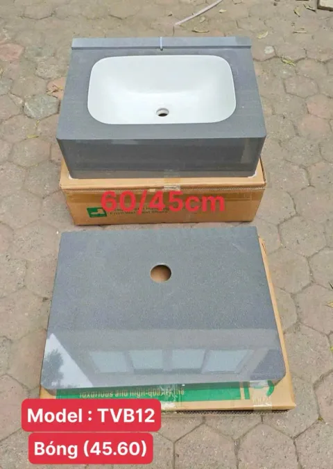Bàn đá 2 tầng bo viềm màu xám TVB 12 size 60*45 cm