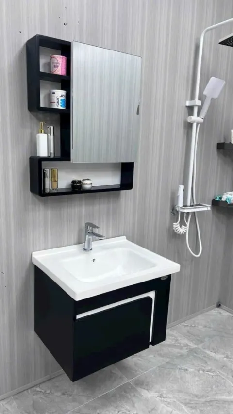 Bộ Tủ chậu lavabo cao cấp PVC chống nước size 60*48 (TC60-07)