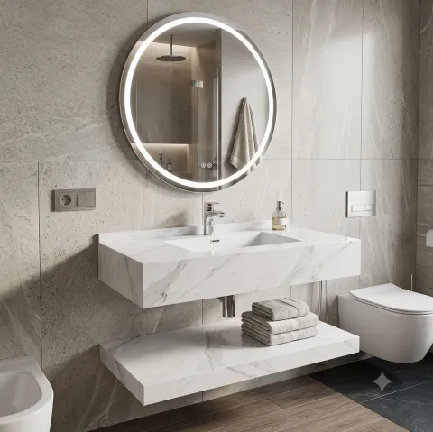 Bàn đá 2 tầng chống xước vân mây size 80*50 cm TCARE TB-6L58