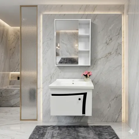 Bộ Tủ chậu lavabo cao cấp PVC chống nước size 60*48 (TC60-09)