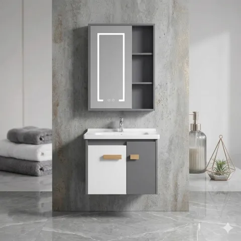 Bộ Tủ chậu lavabo cao cấp PVC chống nước size 60*48 (TC60-03)