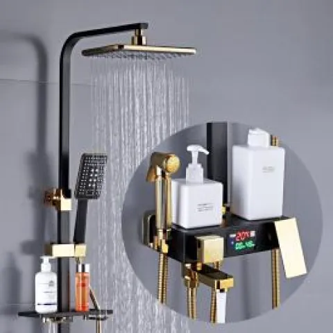 Bộ Sen cây tắm đứng nóng lạnh, Bộ sen vòi tắm đứng HCN đen Hiển thị Nhiệt