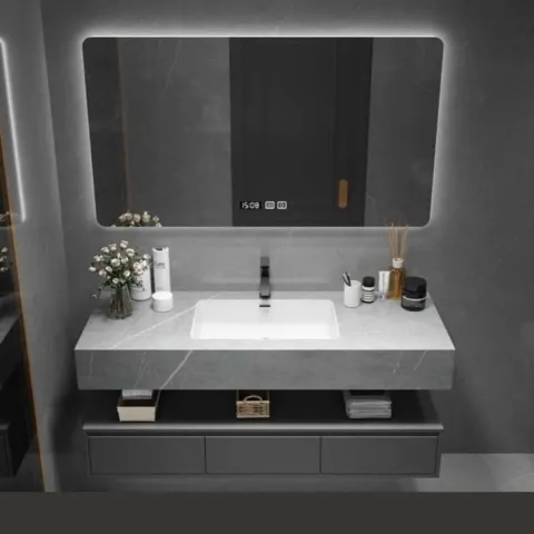 Bộ Tủ chậu lavabo cao cấp PVC chống nước màu xám size 80*48  (tc 13)