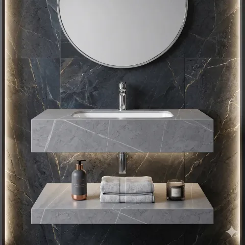 Bàn đá 2 tầng  màu xám L22 size 70*45 cm