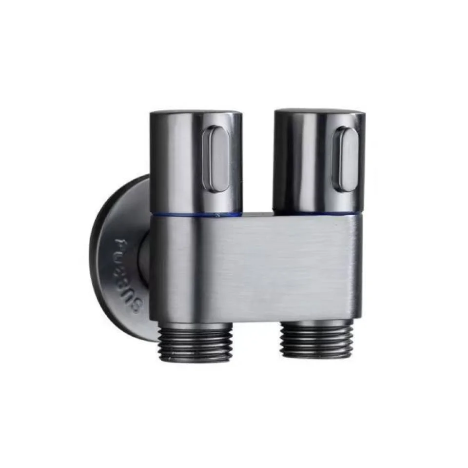Van chia nước 2 cổng xả INOX 304 mạ Titan xám