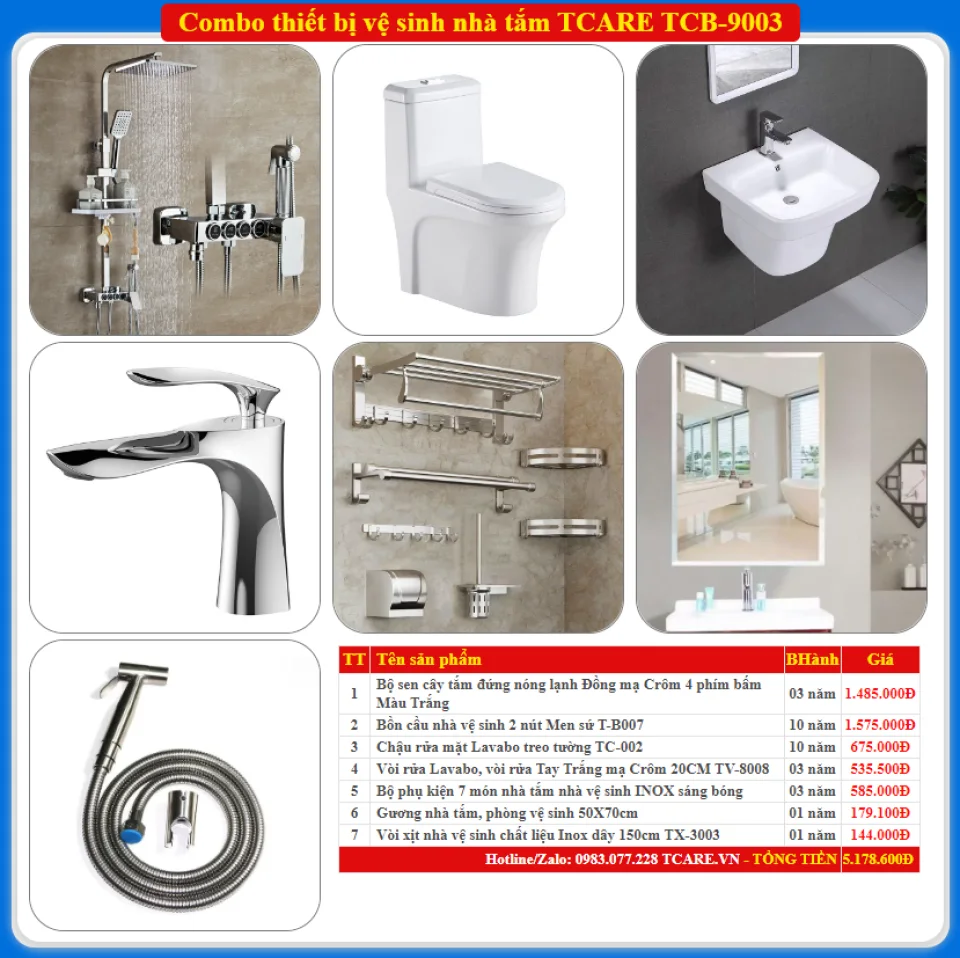 Combo thiết bị vệ sinh nhà tắm TCARE TCB-9003