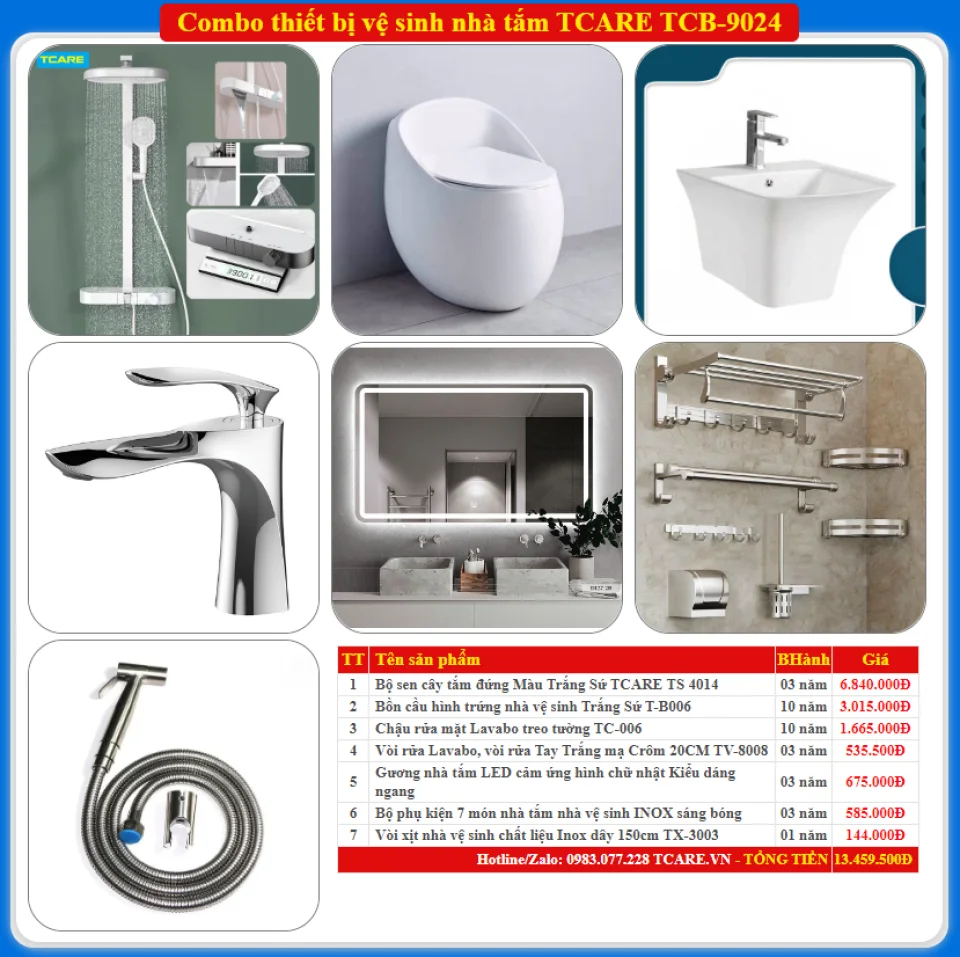 Combo thiết bị vệ sinh nhà tắm TCARE TCB-9024
