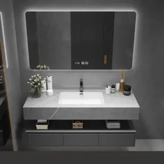 Bộ Tủ chậu lavabo cao cấp PVC chống nước màu xám size 80*48  (tc 13)
