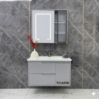Bộ Tủ chậu lavabo cao cấp PVC chống nước màu xám size 80*48 TCARE TC-0012