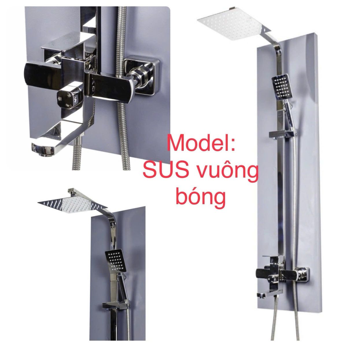 Bộ sen cây tắm đứng nóng lạnh vuông bóng TCARE 